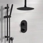 Remer SFR61 Matte Black Thermostatic Ceiling Shower System with Rain Shower Head and Hand Shower